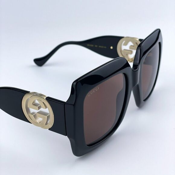 NEW Gucci GG1022S 005 Black Brown Square Chain Women Sunglasses - Picture 6 of 14